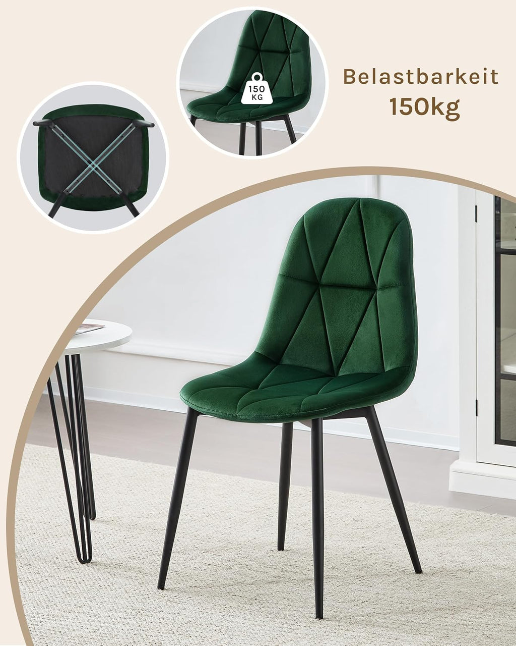 Lestarain Esszimmerstühle 4er Set Samt Dunkelgrün