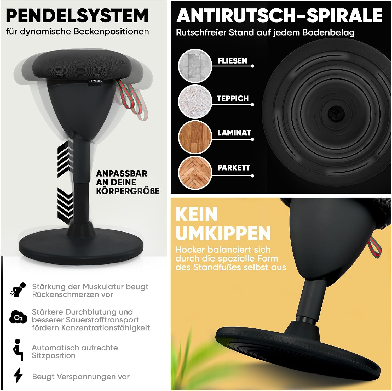 Bürohocker Ergonomisch [TESTSIEGER] Sitzhocker Höhenverstellbar