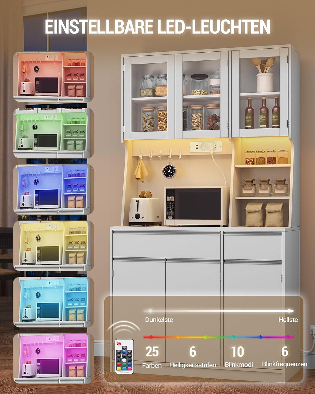 Hzuaneri küchenschrank, Buffetschrank, mit Steckdosen und Led-Lichtleisten
