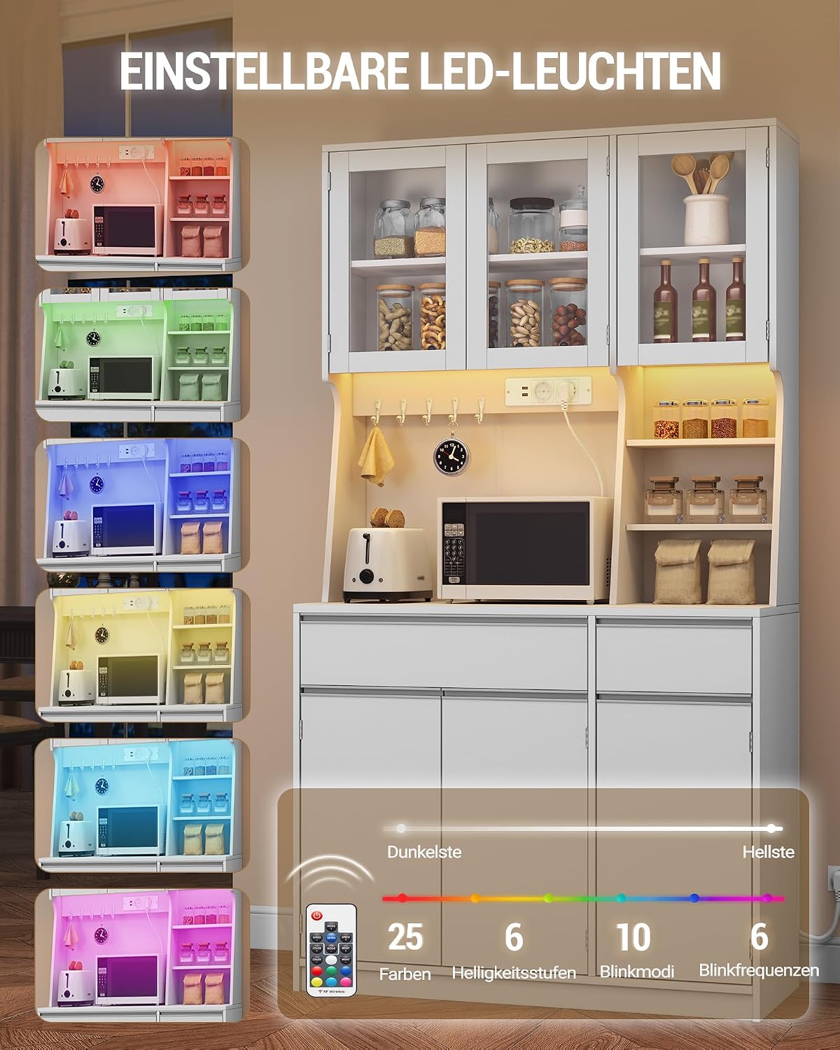 Hzuaneri küchenschrank, Buffetschrank, mit Steckdosen und Led-Lichtleisten