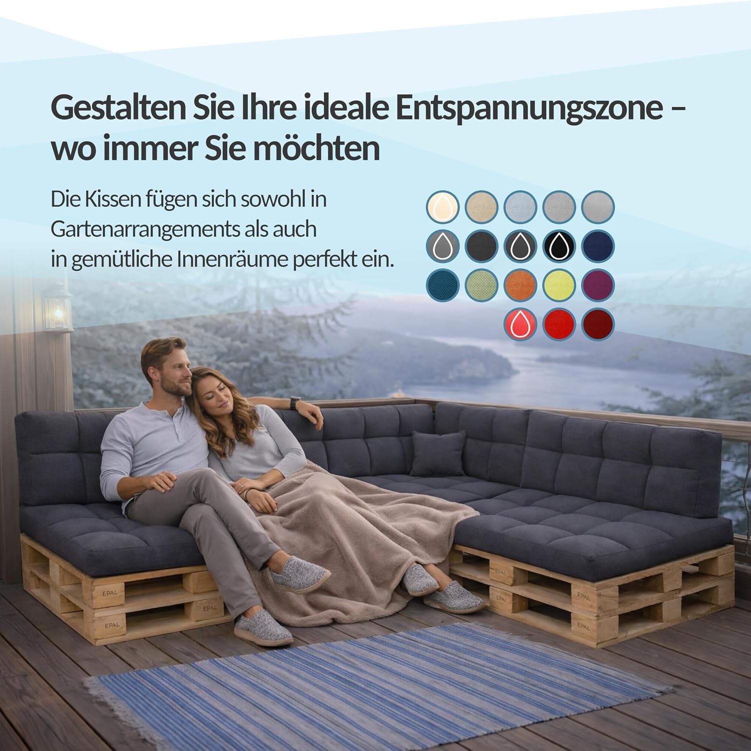 POKAR Palettenkissen Wasserabweisend Palettenauflagen Palettenmöbel Palettensofa 8er Set: Sitzkissen 120x80 + Rückenlehne 120x40, Anthrazit