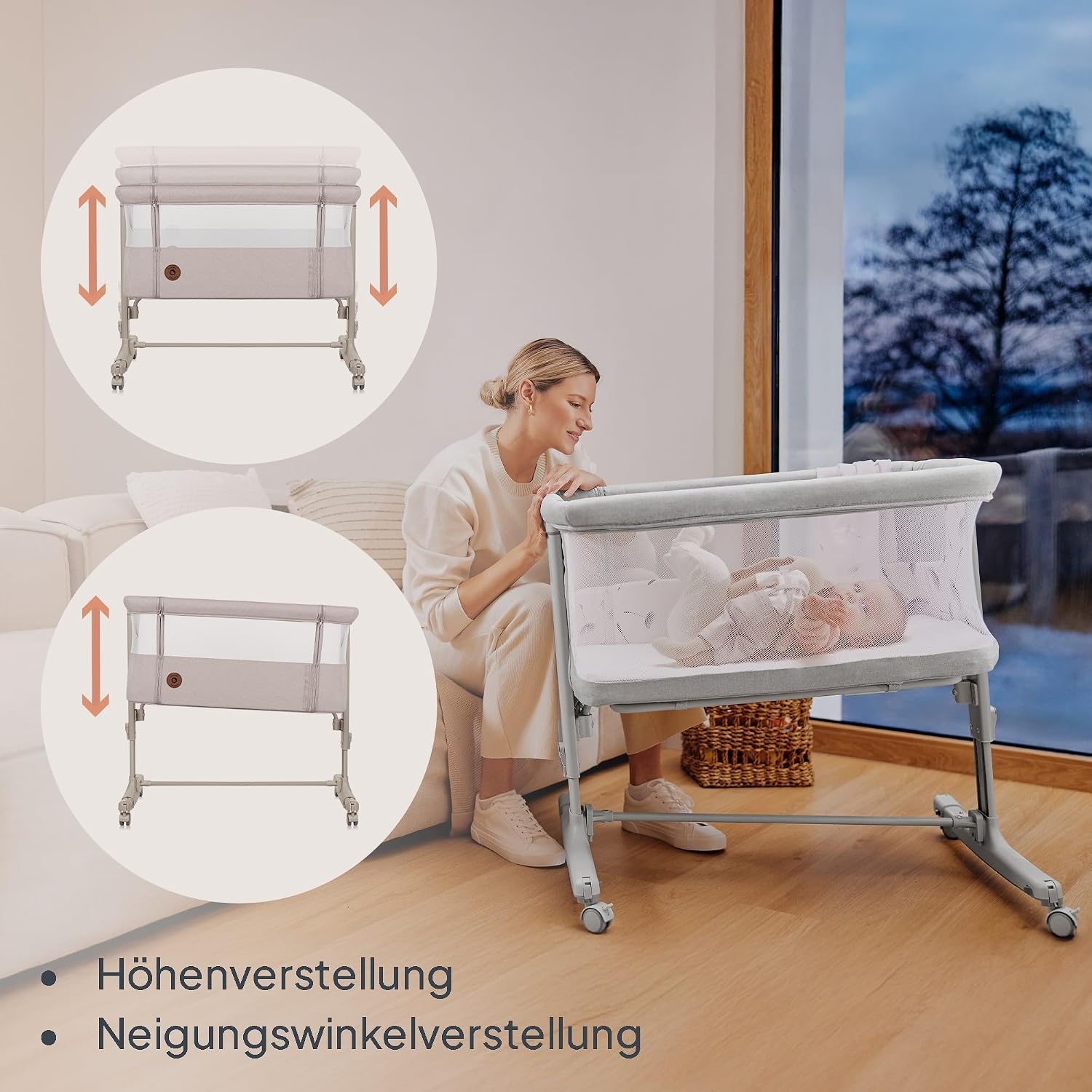 Lionelo Aurora 3 in 1 Babybett bis 9 kg, Beistellbett, Wiege