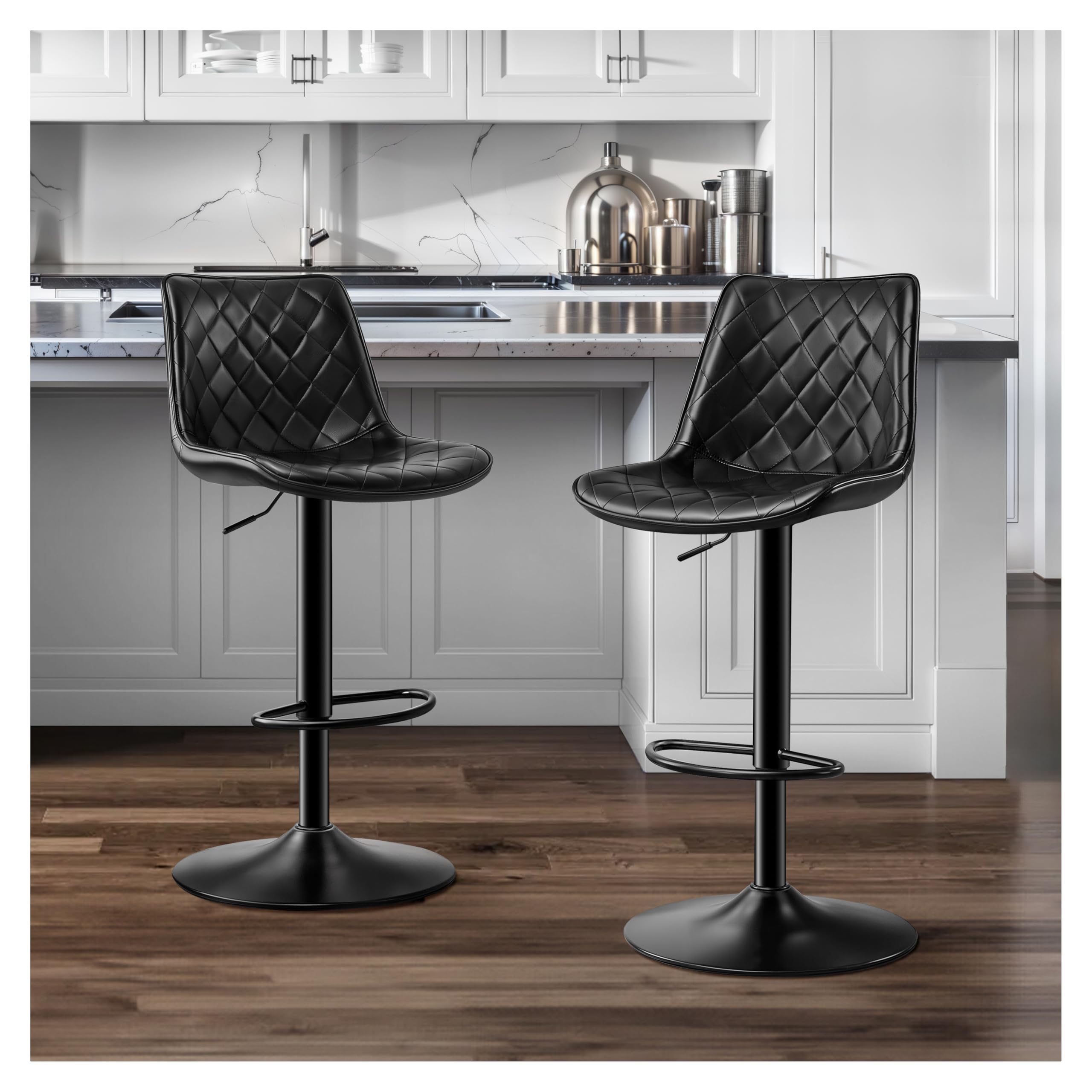 STOOLINK Barhocker 2er Set Barstuhl Höhenverstellbar mit Mikrofaser-Leder, Barhocker mit Lehne, Tresenhocker Drehbar, Bistrohocker Designer, Barstühle für Küche, Theke, Bar-Braun