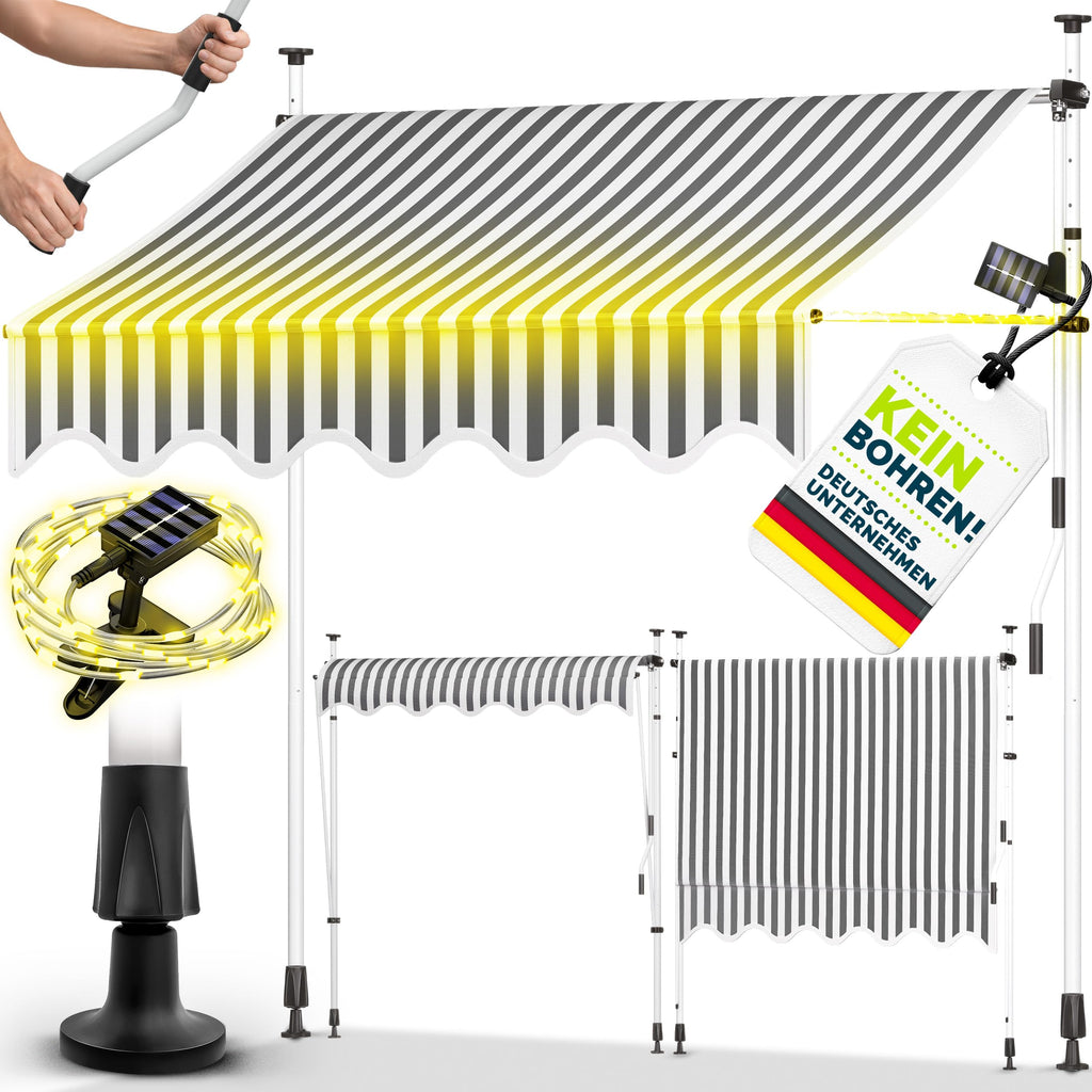 tillvex Klemmmarkise 350cm breit mit Handkurbel | Balkonmarkise ohne Bohren