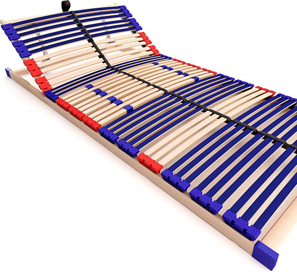 stabiler Lattenrost 100% BUCHE Lattenrahmen - Kopfteil verstellbar - SCHULTERFRÄSUNG, 7 Zonen, 42 Federleisten, Härte-Regulierung, Mittelgurt - SLEEP BEST 42® VARIO unmontiert (90x200cm)