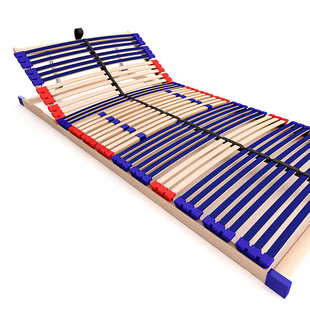 stabiler Lattenrost 100% BUCHE Lattenrahmen - Kopfteil verstellbar - SCHULTERFRÄSUNG, 7 Zonen, 42 Federleisten, Härte-Regulierung, Mittelgurt - SLEEP BEST 42® VARIO unmontiert (90x200cm)