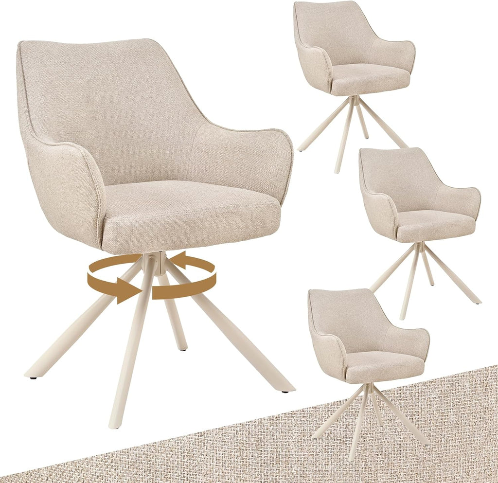 Esszimmerstühle Drehbar 4er Set mit Armlehne, gepolsterte Esszimmerstuhl mit hoher Rückenlehne für Esszimmer & Wohnzimmer, Büro, Beige1