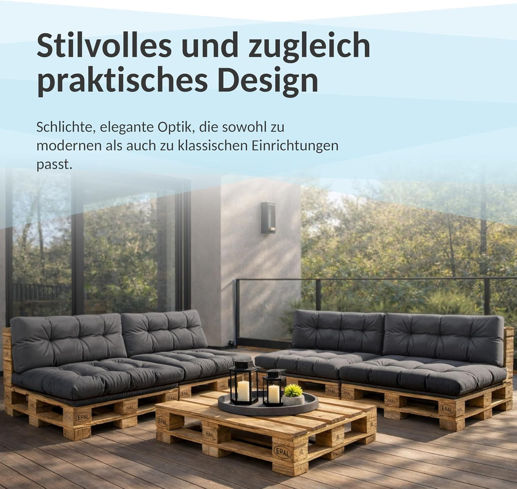 POKAR Palettenkissen Wasserabweisend Palettenauflagen Palettenmöbel Palettensofa 8er Set: Sitzkissen 120x80 + Rückenlehne 120x40, Anthrazit