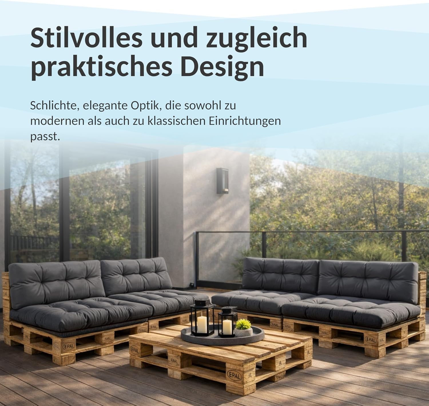 POKAR Palettenkissen Wasserabweisend Palettenauflagen Palettenmöbel Palettensofa 8er Set: Sitzkissen 120x80 + Rückenlehne 120x40, Anthrazit