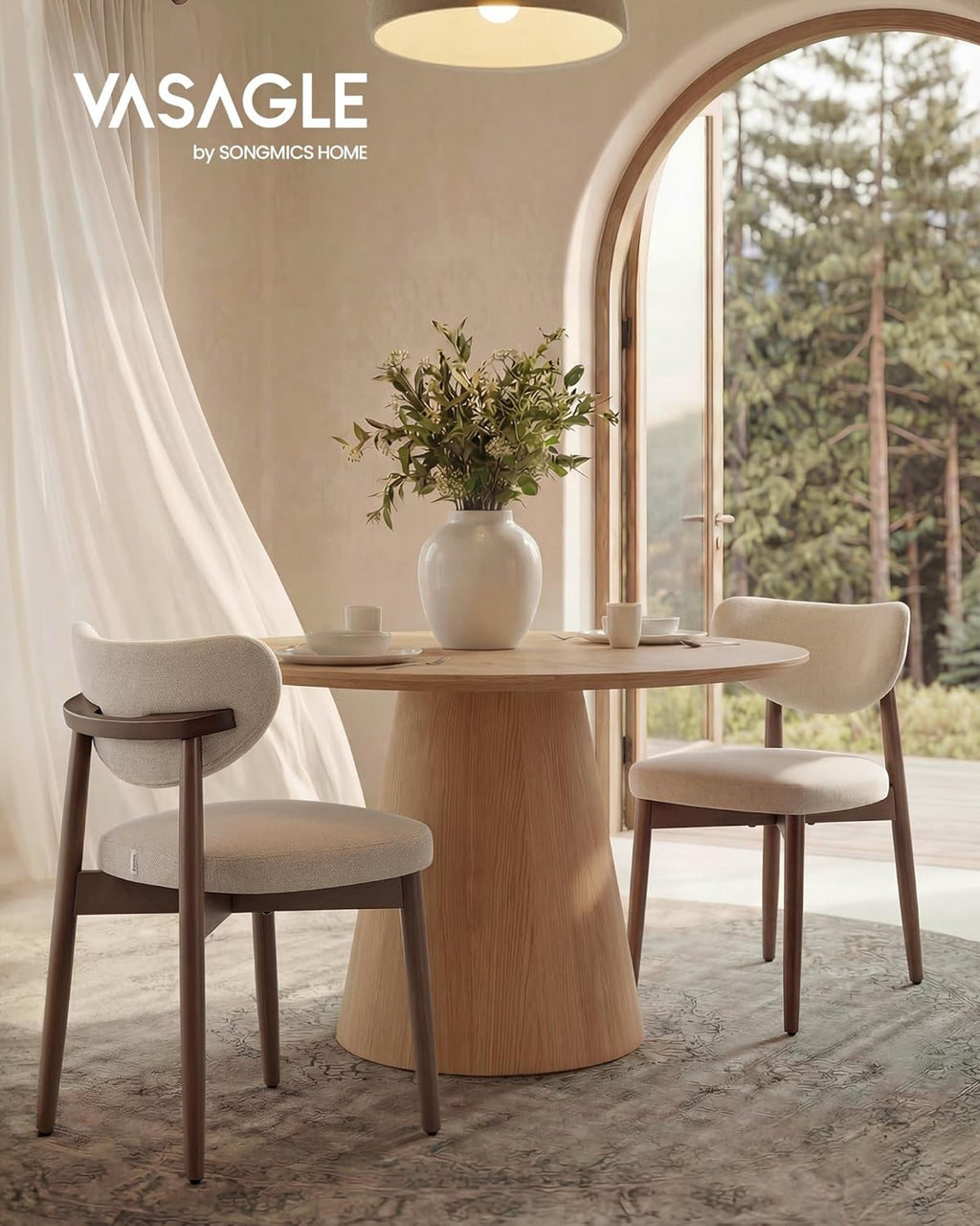 VASAGLE Esszimmerstuhl 4er Set, Küchenstuhl, Polsterstuhl mit Massivholzbeinen, ergonomische Rückenlehne, Aussparung als Griff, Mid-Century-Modern-Stil, Küche, cappuccinobeige KDC668L101-2J