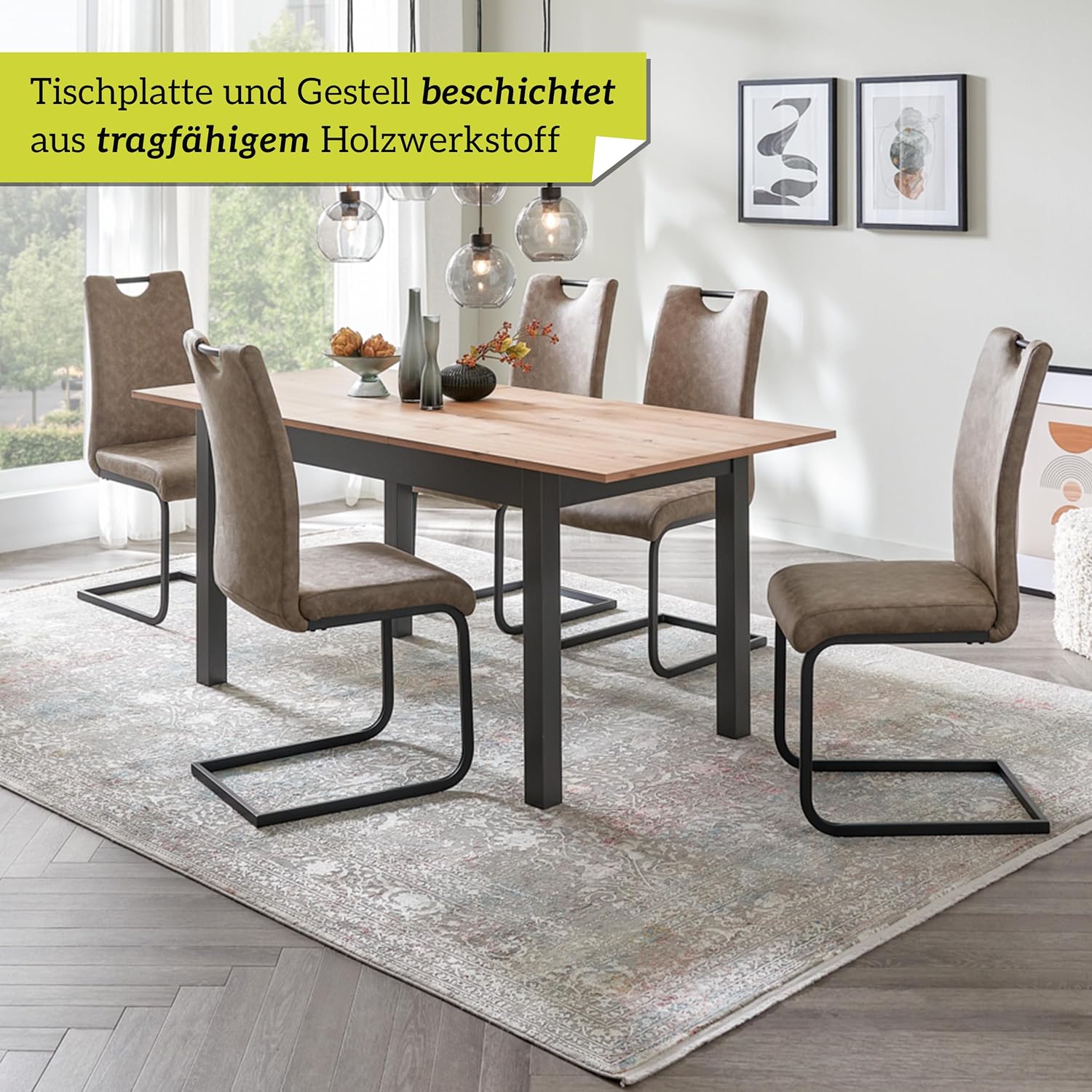 smart Esstisch 140x80 cm Asteiche, Küchentisch ausziehbar bis 180 cm, Esszimmertisch aus Holzwerkstoff inkl. erweiterbare Auszugsplatte, moderner Tisch für bis zu 8 Personen