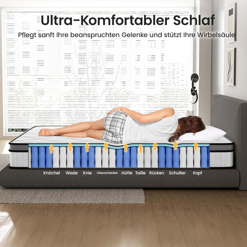 BedStory Matratze 160x200cm,Federkernmatratze H3 Höhe 20cm Taschenfederkernmatratze Mittelfeste Orthopädischem,Öko-Tex Zertifiziert, Matratze für Erwachsene