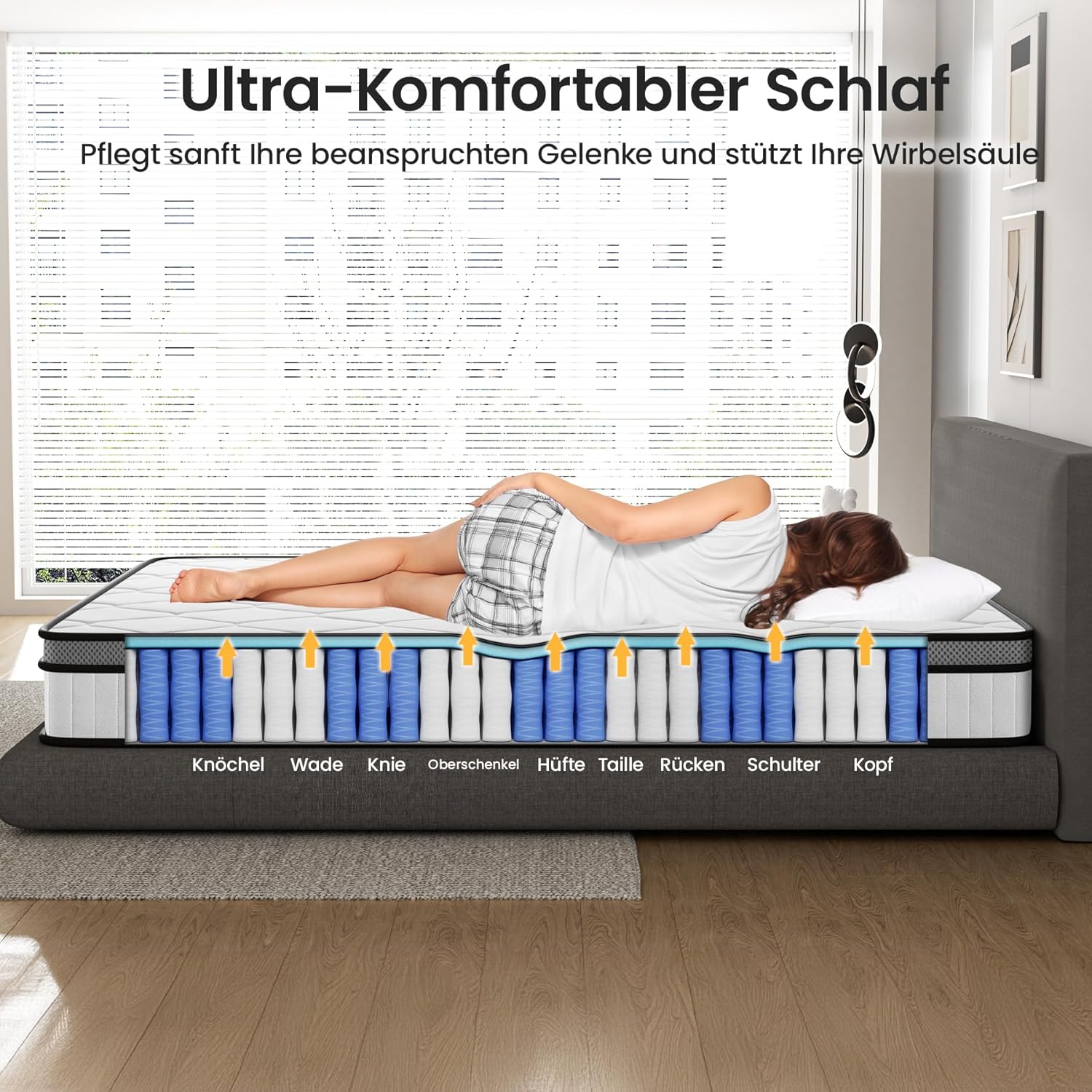 BedStory Matratze 160x200cm,Federkernmatratze H3 Höhe 20cm Taschenfederkernmatratze Mittelfeste Orthopädischem,Öko-Tex Zertifiziert, Matratze für Erwachsene
