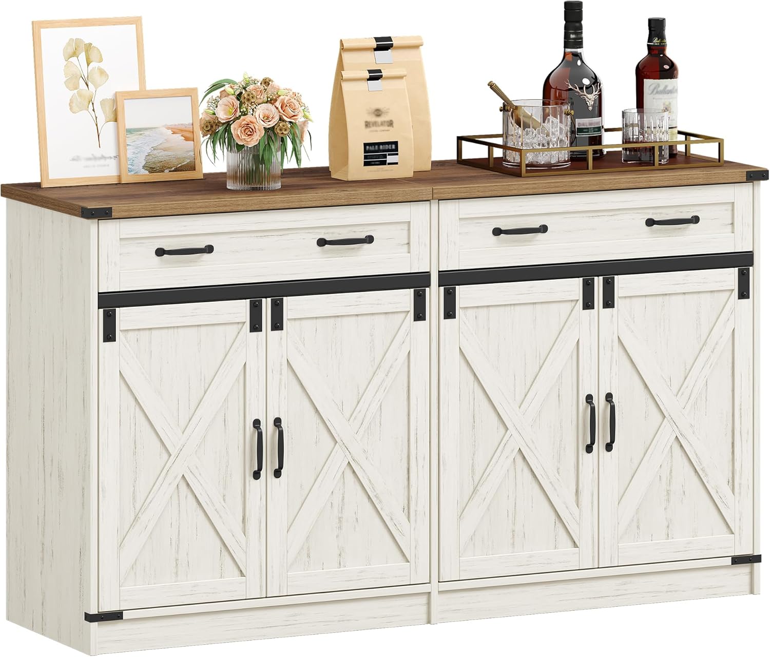 Hzuaneri Sideboard, Buffetschrank mit 2 Schublade, 4 Türen