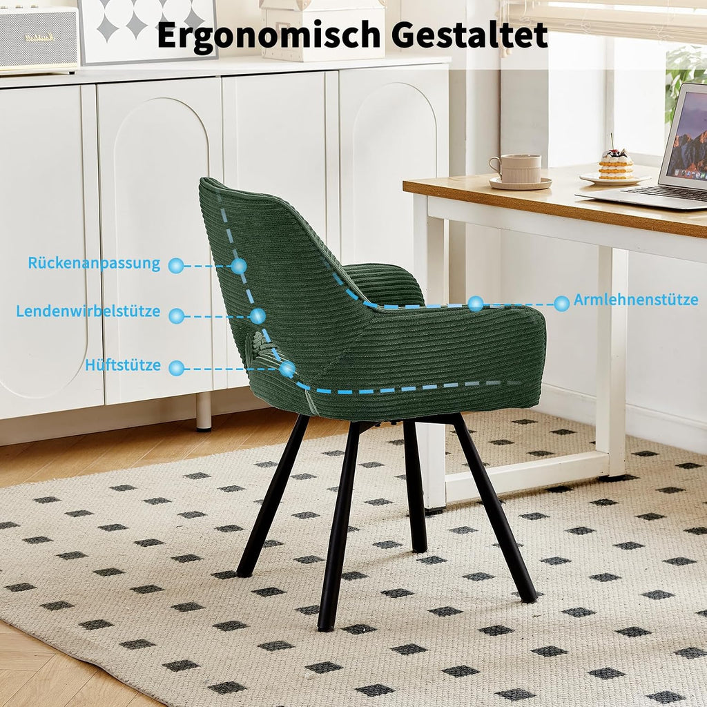JIJIAN 2er Set 360° Drehbare Esszimmerstühle mit Armlehnen, Grün