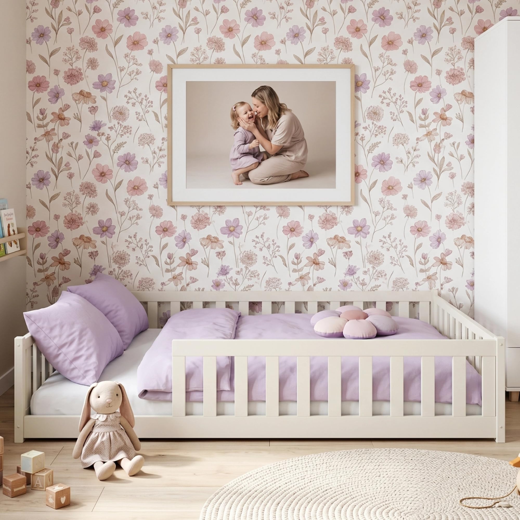 Kids Collective Kinderbett Bodenbett 120x200 cm Bett mit Rausfallschutz & Lattenrost Montessori Bett Bed Gitterbett Kinder Jugendbett Einzelbett | Natur Kiefer Holz massiv Junge Mädchen