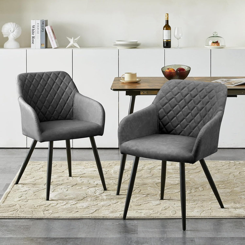 CLIPOP Esszimmerstühle 4er Set, Küchenstühle Grau Kunstlederstoff stühle Polsterstühle mit Armlehne Metallbeine Polstersessel Stühle für Esszimmer Küche (4, Kunstleder Grau)