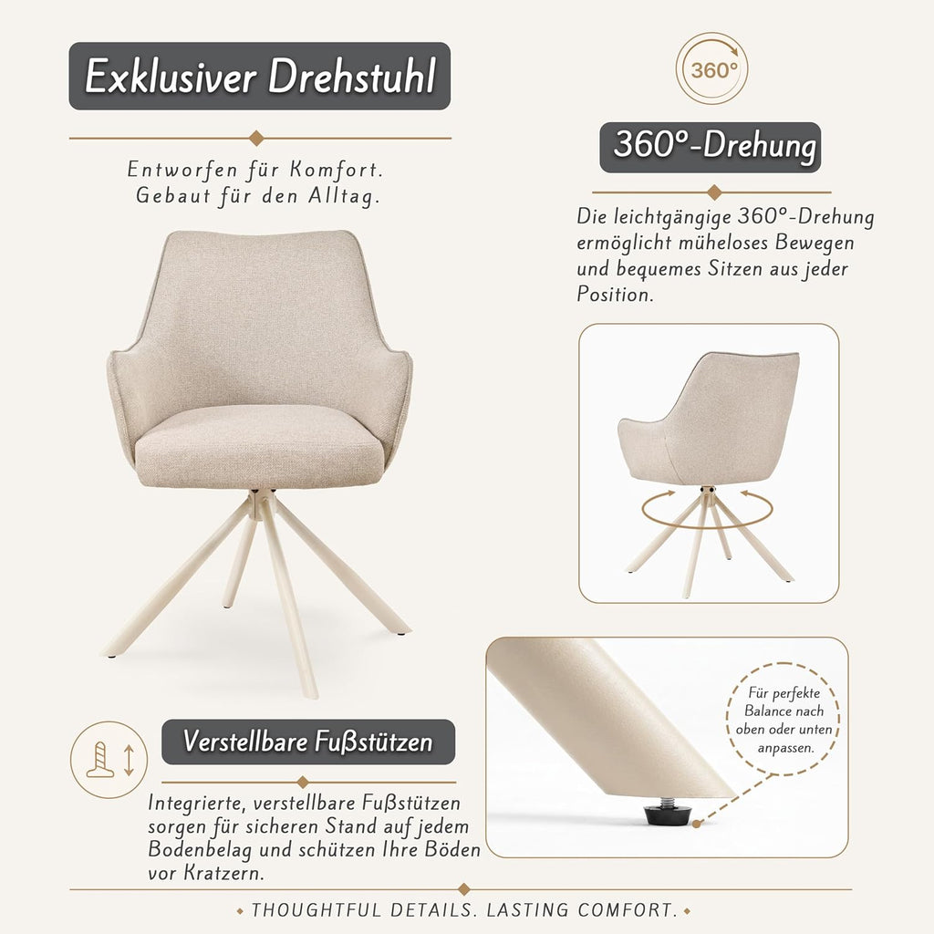 Esszimmerstühle Drehbar 4er Set mit Armlehne, gepolsterte Esszimmerstuhl mit hoher Rückenlehne für Esszimmer & Wohnzimmer, Büro, Beige1