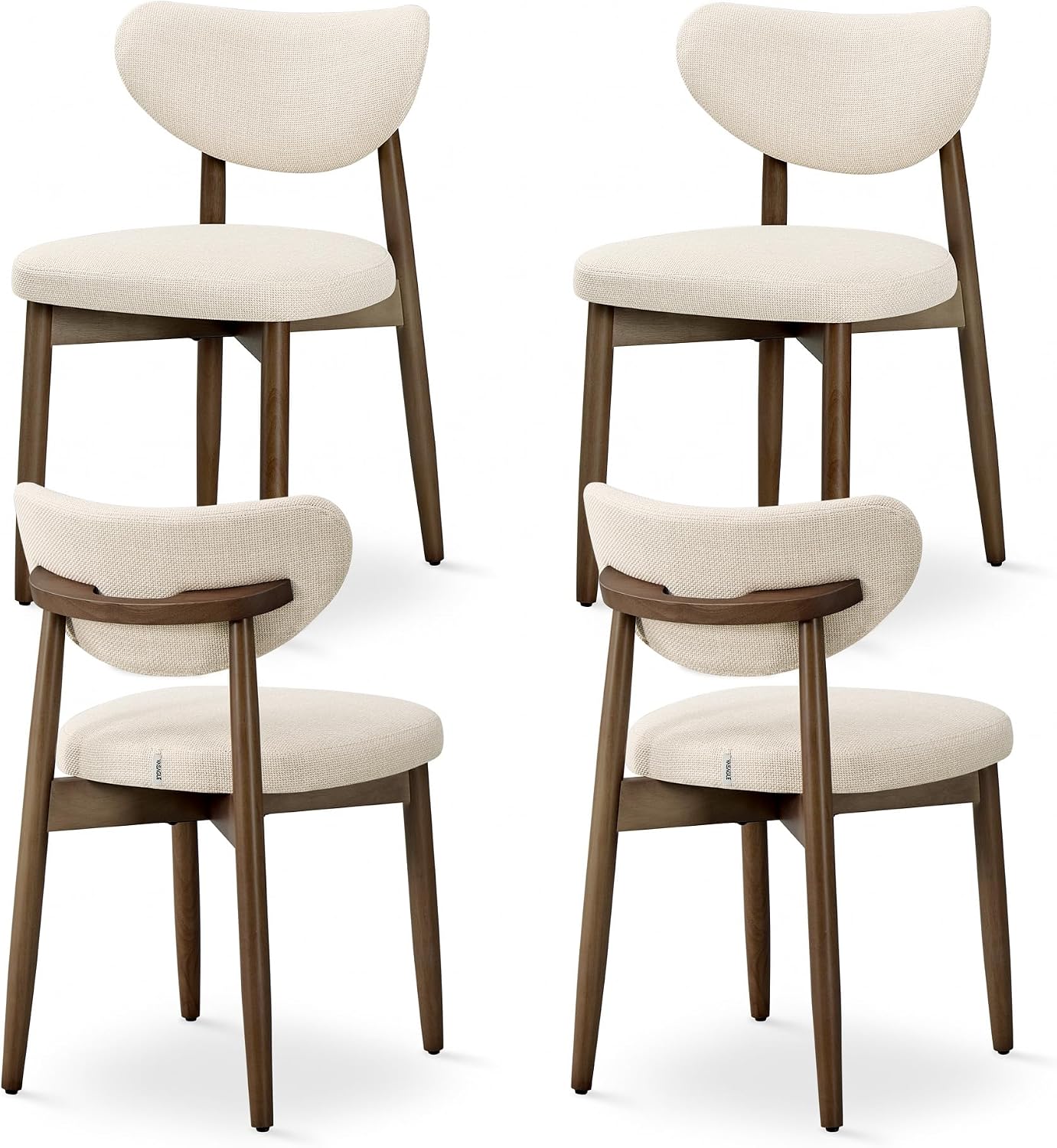VASAGLE Esszimmerstuhl 4er Set, Küchenstuhl, Polsterstuhl mit Massivholzbeinen, ergonomische Rückenlehne, Aussparung als Griff, Mid-Century-Modern-Stil, Küche, cappuccinobeige KDC668L101-2J