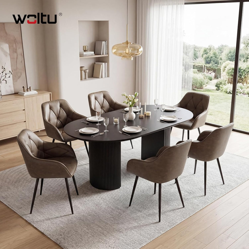 WOLTU Esszimmerstühle 4er Set, für Esszimmer Wohnzimmer, ergonomische Küchenstühle gepolstert mit Armlehnen, Metallbeinen, Sitzfläche aus Vintage-Kunstleder,Dunkelbraun