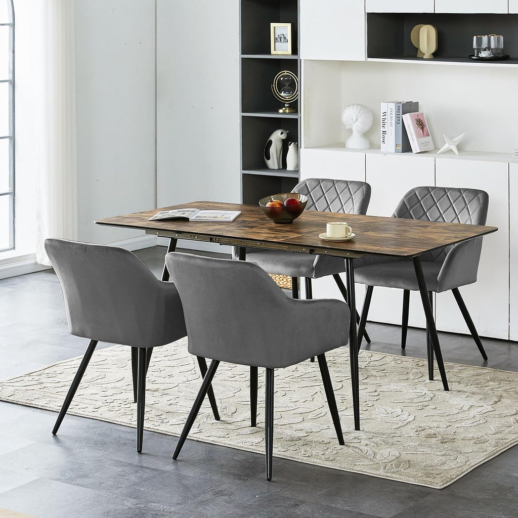 CLIPOP Esszimmerstühle 2er Set, Küchenstühle Grau Samtstoff stühle Polsterstühle mit Armlehne Metallbeine Polstersessel Stühle für Esszimmer Küche (2, Samt Grau)