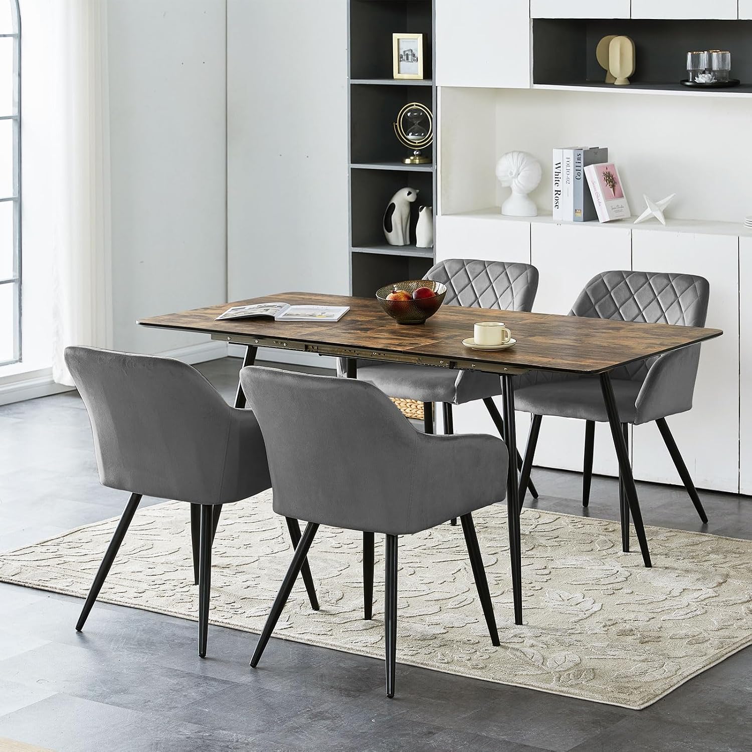 CLIPOP Esszimmerstühle 2er Set, Küchenstühle Grau Samtstoff stühle Polsterstühle mit Armlehne Metallbeine Polstersessel Stühle für Esszimmer Küche (2, Samt Grau)