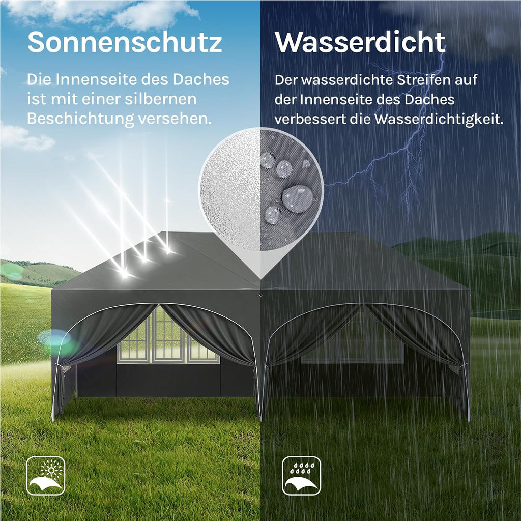 WOLTU Faltpavillon 3x6m Pop up mit 6 Seitenwänden Pavillon Partyzelt Grau