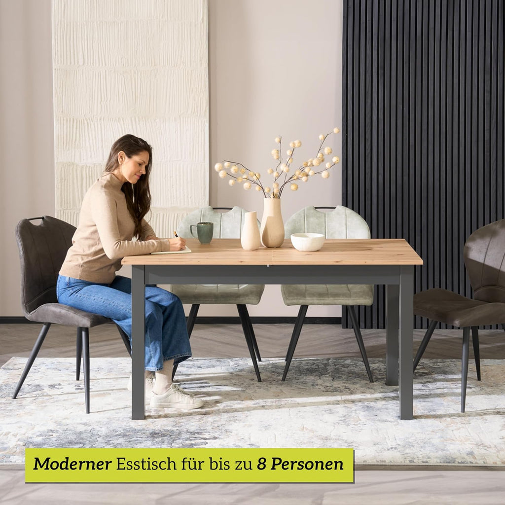 smart Esstisch 140x80 cm Asteiche, Küchentisch ausziehbar bis 180 cm, Esszimmertisch aus Holzwerkstoff inkl. erweiterbare Auszugsplatte, moderner Tisch für bis zu 8 Personen