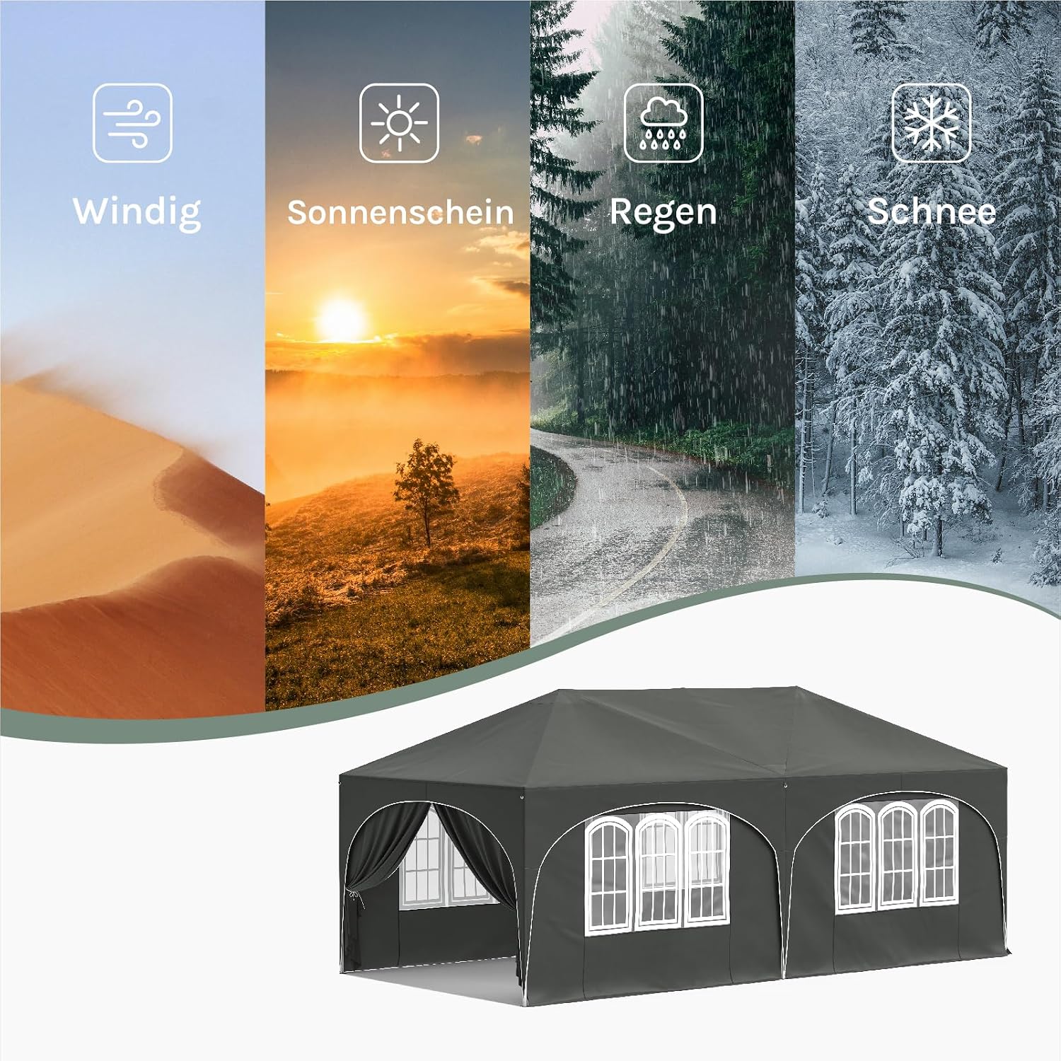 WOLTU Faltpavillon 3x6m Pop up mit 6 Seitenwänden Pavillon Partyzelt Grau