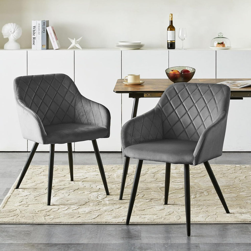 CLIPOP Esszimmerstühle 2er Set, Küchenstühle Grau Samtstoff stühle Polsterstühle mit Armlehne Metallbeine Polstersessel Stühle für Esszimmer Küche (2, Samt Grau)