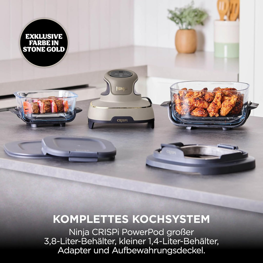 Ninja CRISPi tragbare Air fryer Heißluftfritteuse, Stone Gold FN101EUSTGD