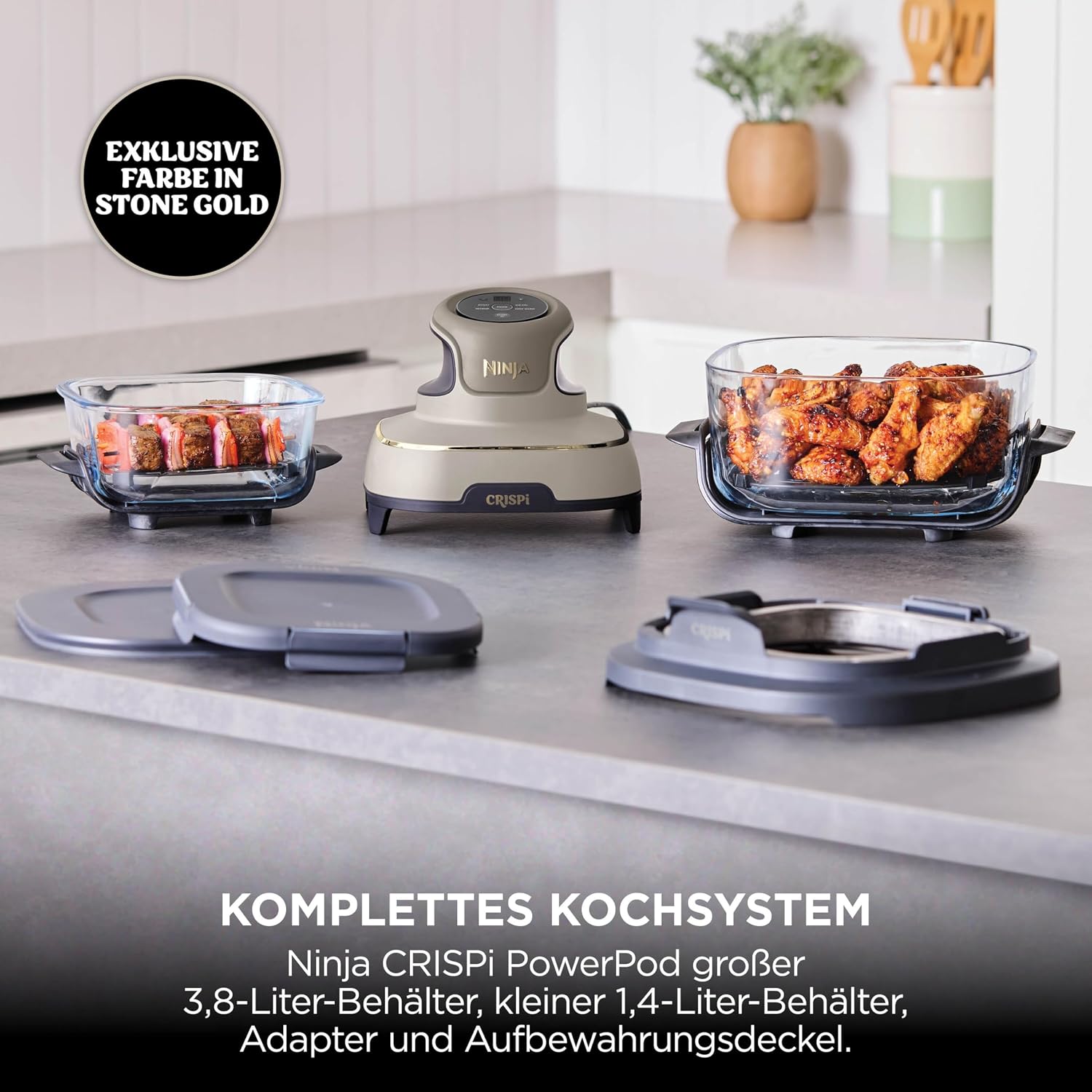 Ninja CRISPi tragbare Air fryer Heißluftfritteuse, Stone Gold FN101EUSTGD