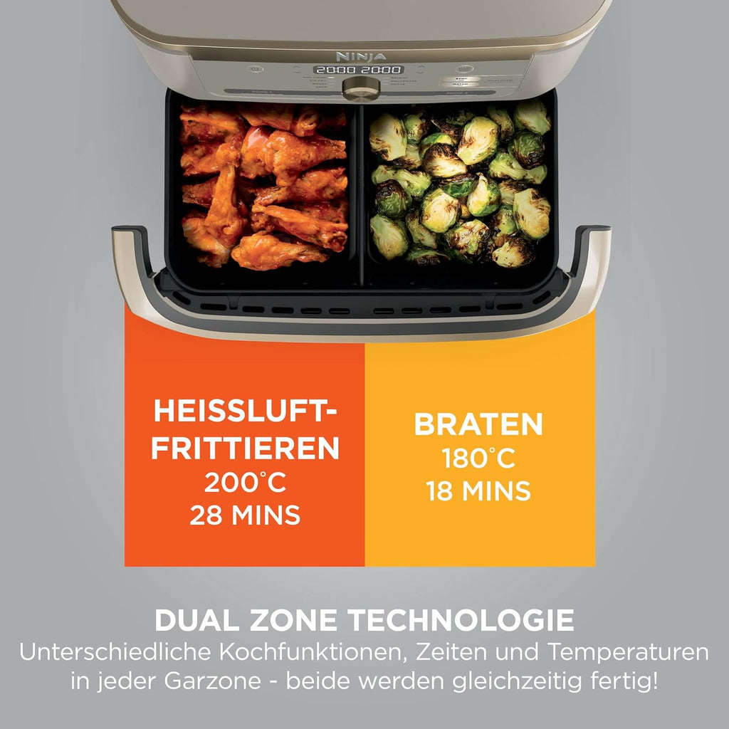 Ninja Foodi FlexDrawer Heißluftfritteuse, Dual Zone, Stone Gold AF500EUSD