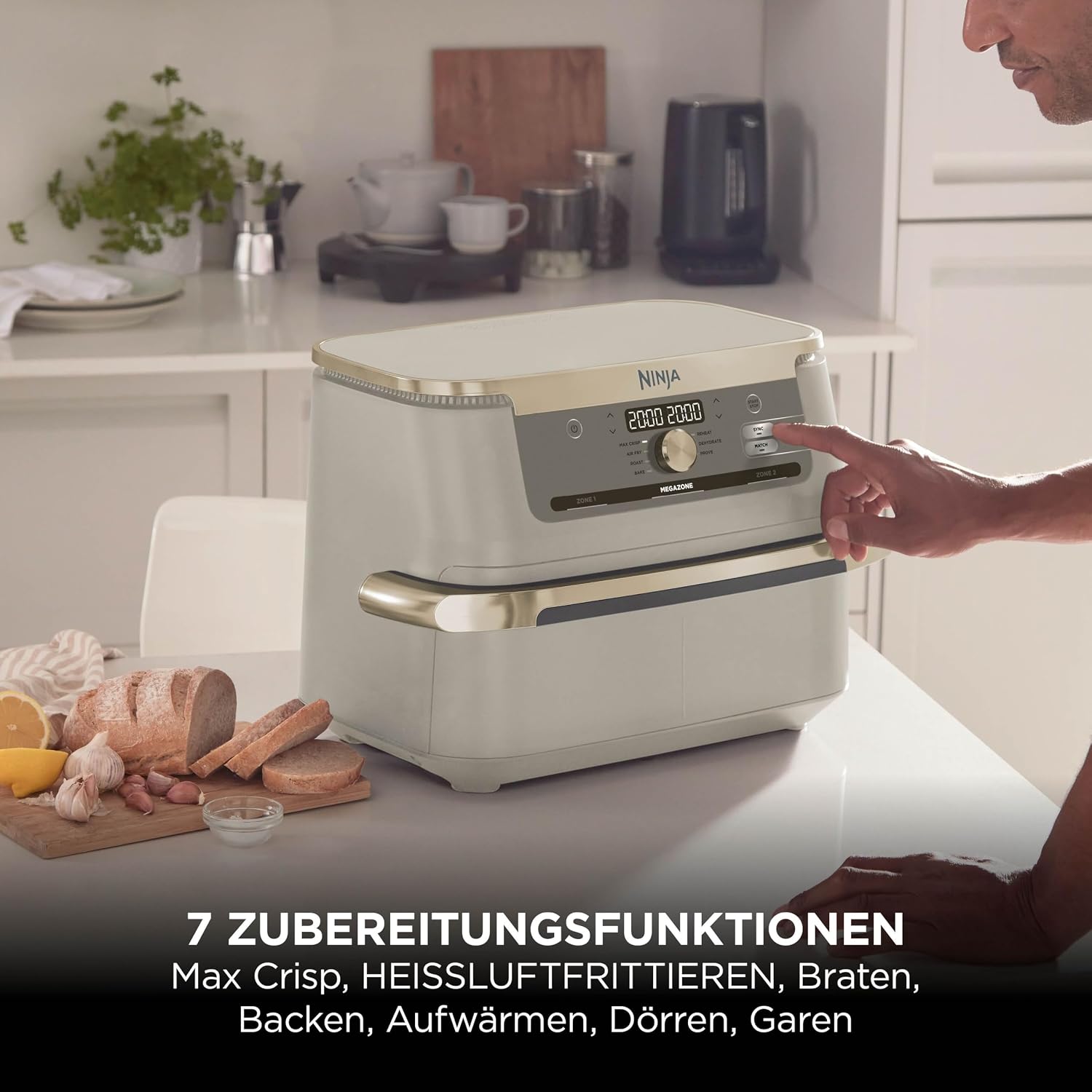 Ninja Foodi FlexDrawer Heißluftfritteuse, Dual Zone, Stone Gold AF500EUSD