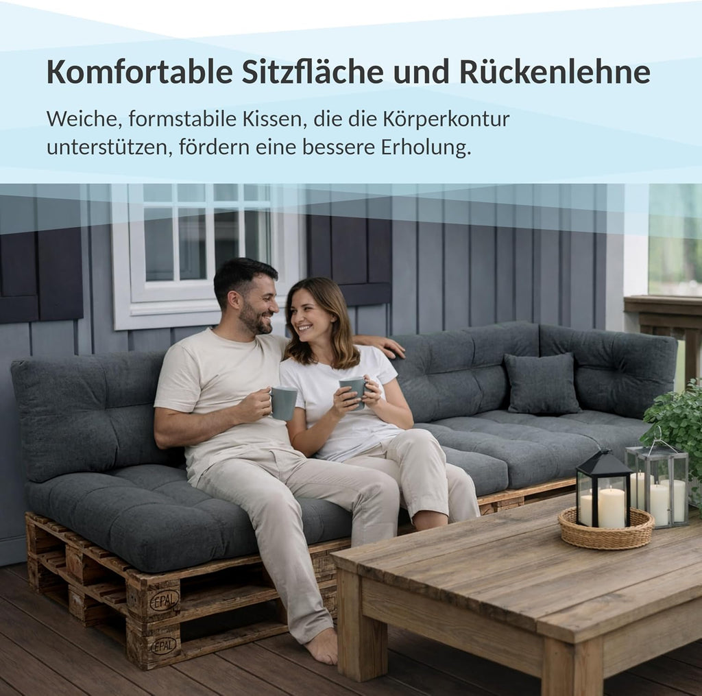 POKAR Palettenkissen Wasserabweisend Palettenauflagen Palettenmöbel Palettensofa 8er Set: Sitzkissen 120x80 + Rückenlehne 120x40, Anthrazit