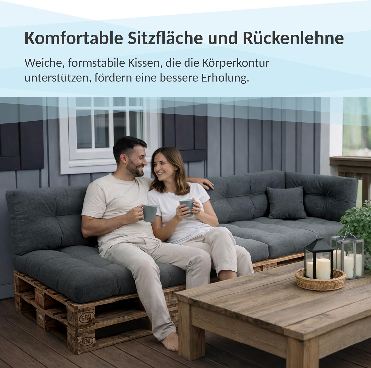 POKAR Palettenkissen Wasserabweisend Palettenauflagen Palettenmöbel Palettensofa 8er Set: Sitzkissen 120x80 + Rückenlehne 120x40, Anthrazit