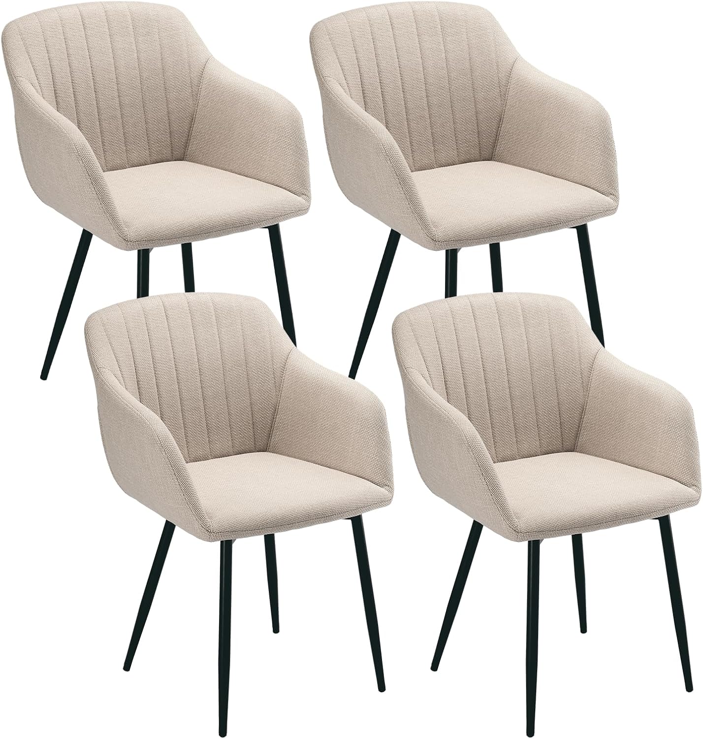 Esszimmerstühle Beige 4er Set mit Armlehnen, Modern Polsterstühle Leinen, Küchenstühle mit Metallgestell für Esszimmer, Wohnzimmer, Küche