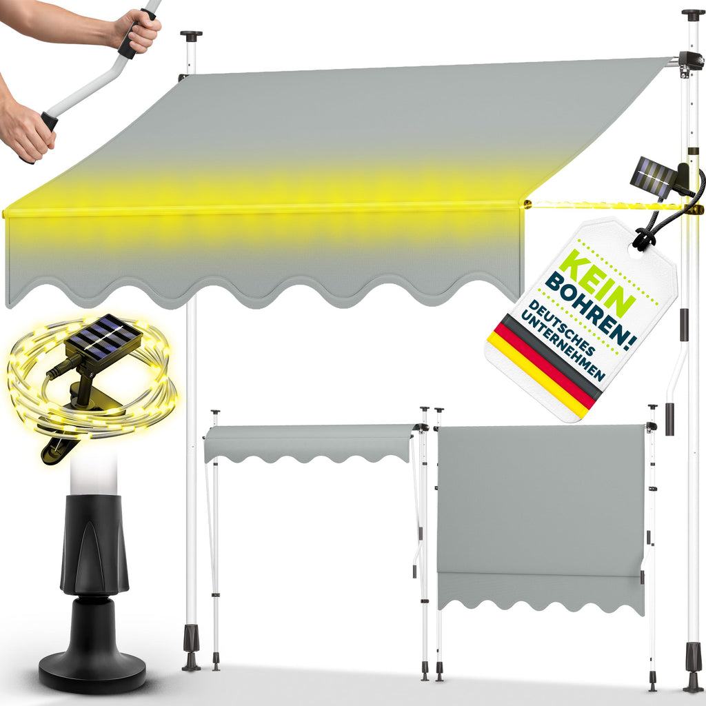 tillvex Klemmmarkise 350cm breit mit Handkurbel | Balkonmarkise ohne Bohren