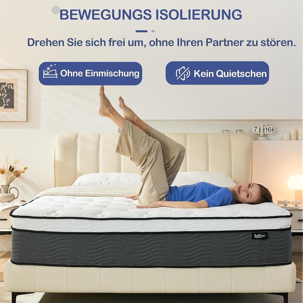 Matratze 180 x 200cm, Federkernmatratze H3 Höhe 31cm 7-Zonen Orthopädische Taschenfederkernmatratze mit Comfort Memory-Schaum Schicht