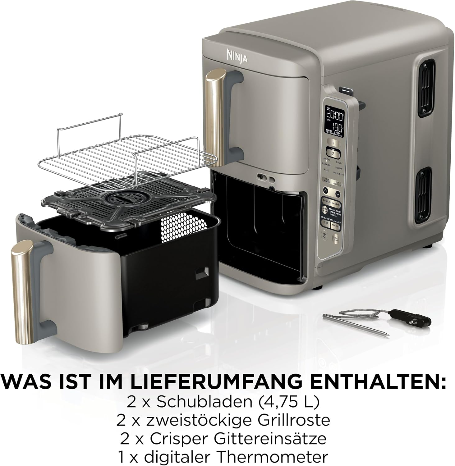 Ninja Double Stack XL-Heißluftfritteuse, 6 Funktionen, Steingold SL451EUSD