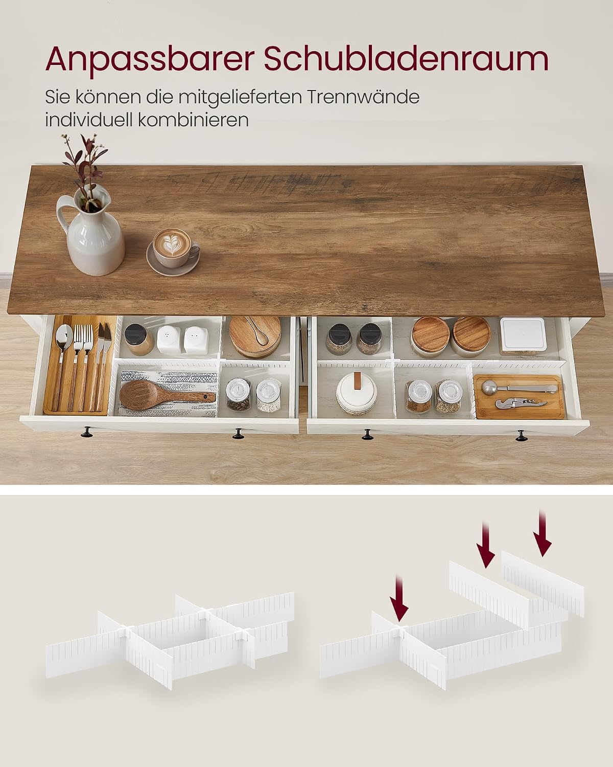 VASAGLE Küchenschrank mit 4 Türen, Sideboard