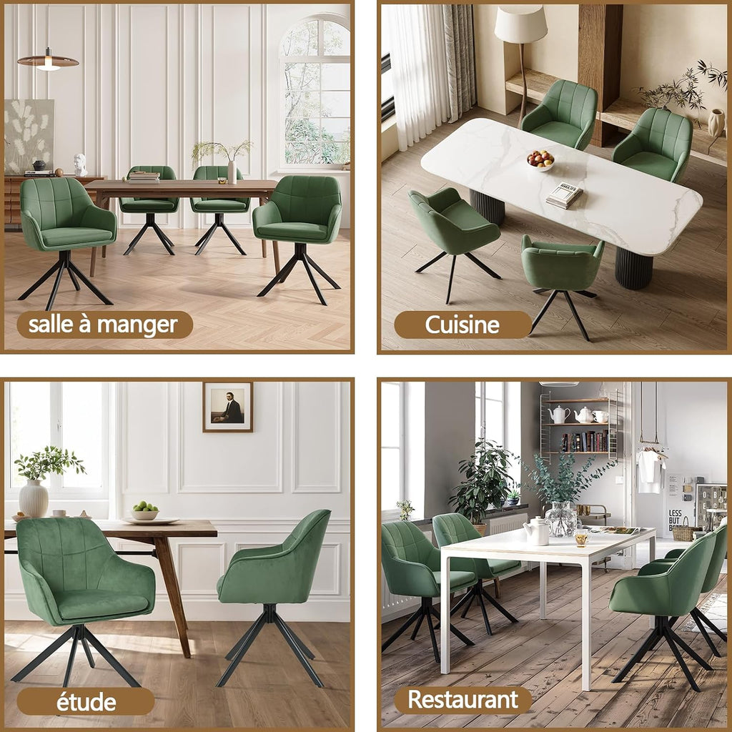 Drehstuhl Esszimmer 4er Set Samt Grün mit Armlehne Polsterstuhl Esszimmerstühle drehbar Küchenstuhl mit Metallbeine für Wohnzimmer Esszimmer