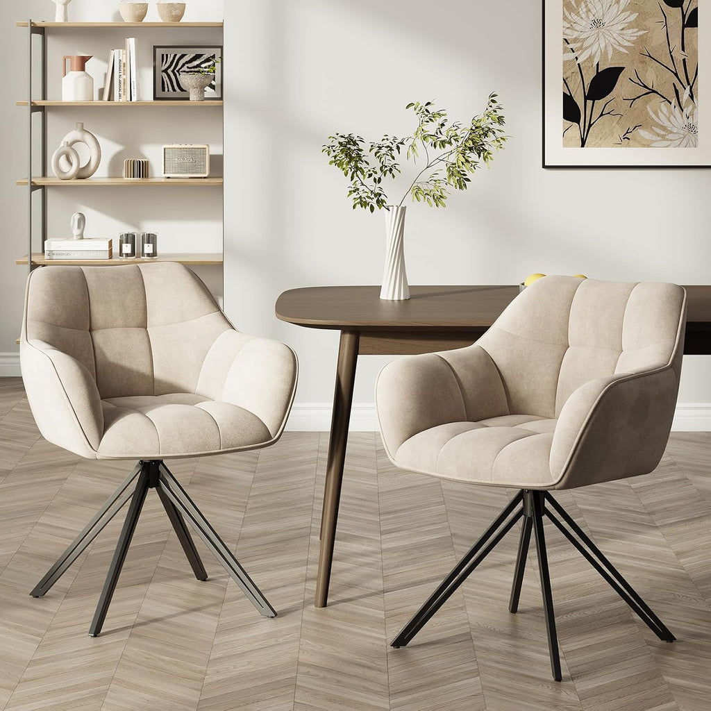 COLAMY Drehstühle für Esszimmer, 2er Set, Drehbare Polsterstühle mit Armlehnen und Rückenlehne, Bequeme Küchenstühle für Wohnzimmer & Essbereich, Beige
