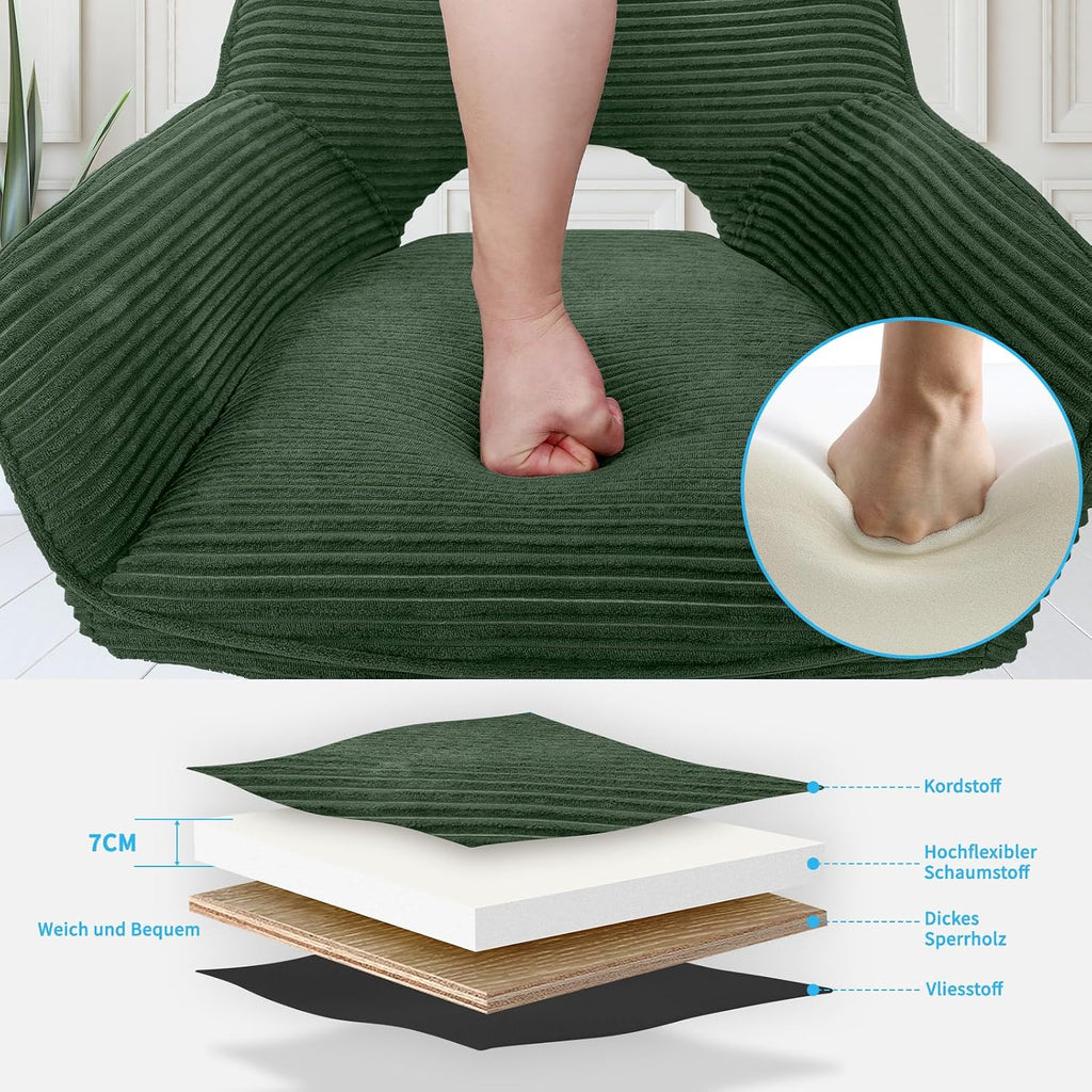 JIJIAN 2er Set 360° Drehbare Esszimmerstühle mit Armlehnen, Grün