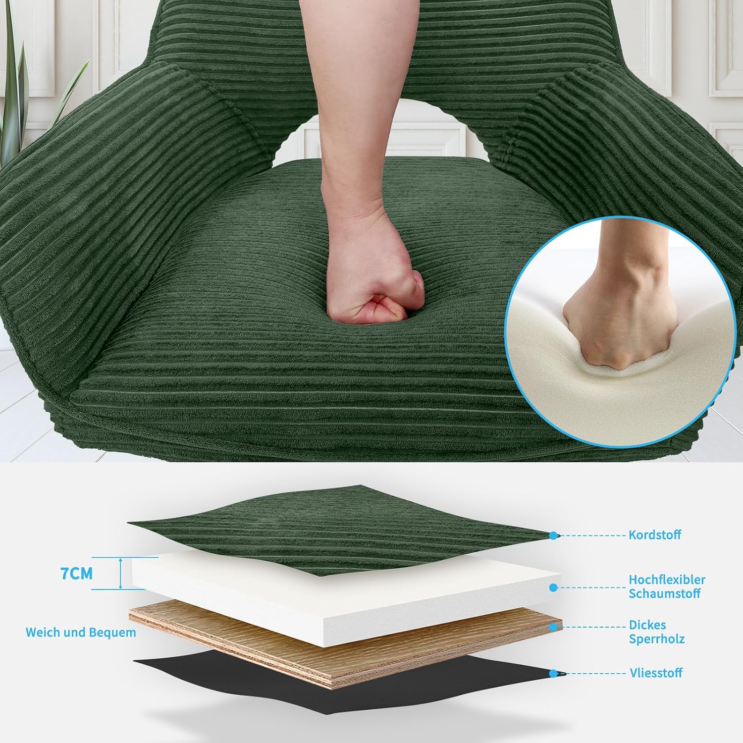 JIJIAN 2er Set 360° Drehbare Esszimmerstühle mit Armlehnen, Grün