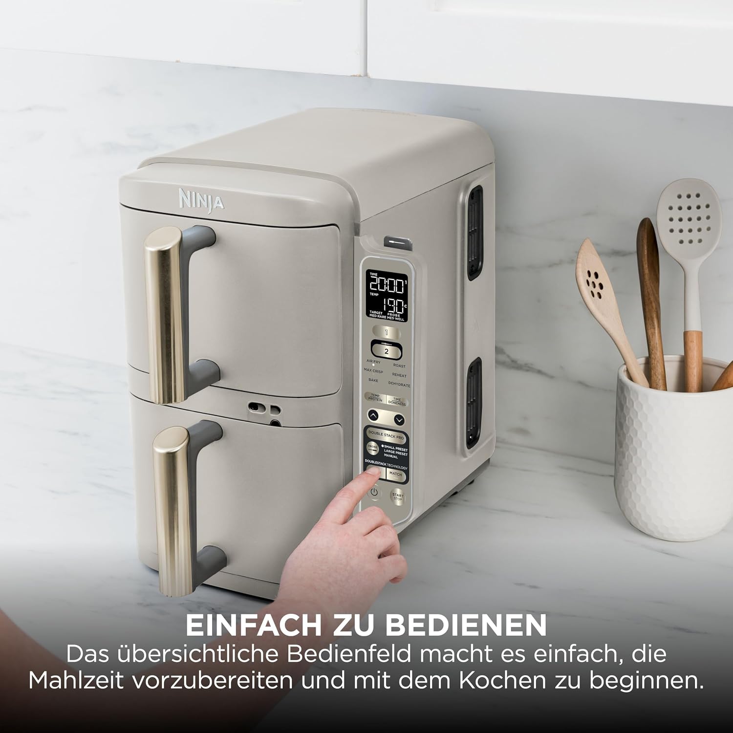 Ninja Double Stack XL-Heißluftfritteuse, 6 Funktionen, Steingold SL451EUSD
