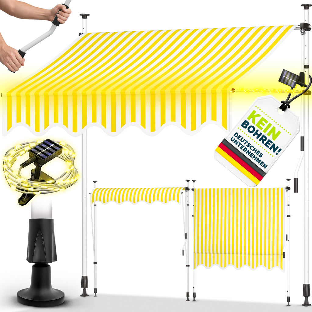 tillvex Klemmmarkise 350cm breit mit Handkurbel | Balkonmarkise ohne Bohren