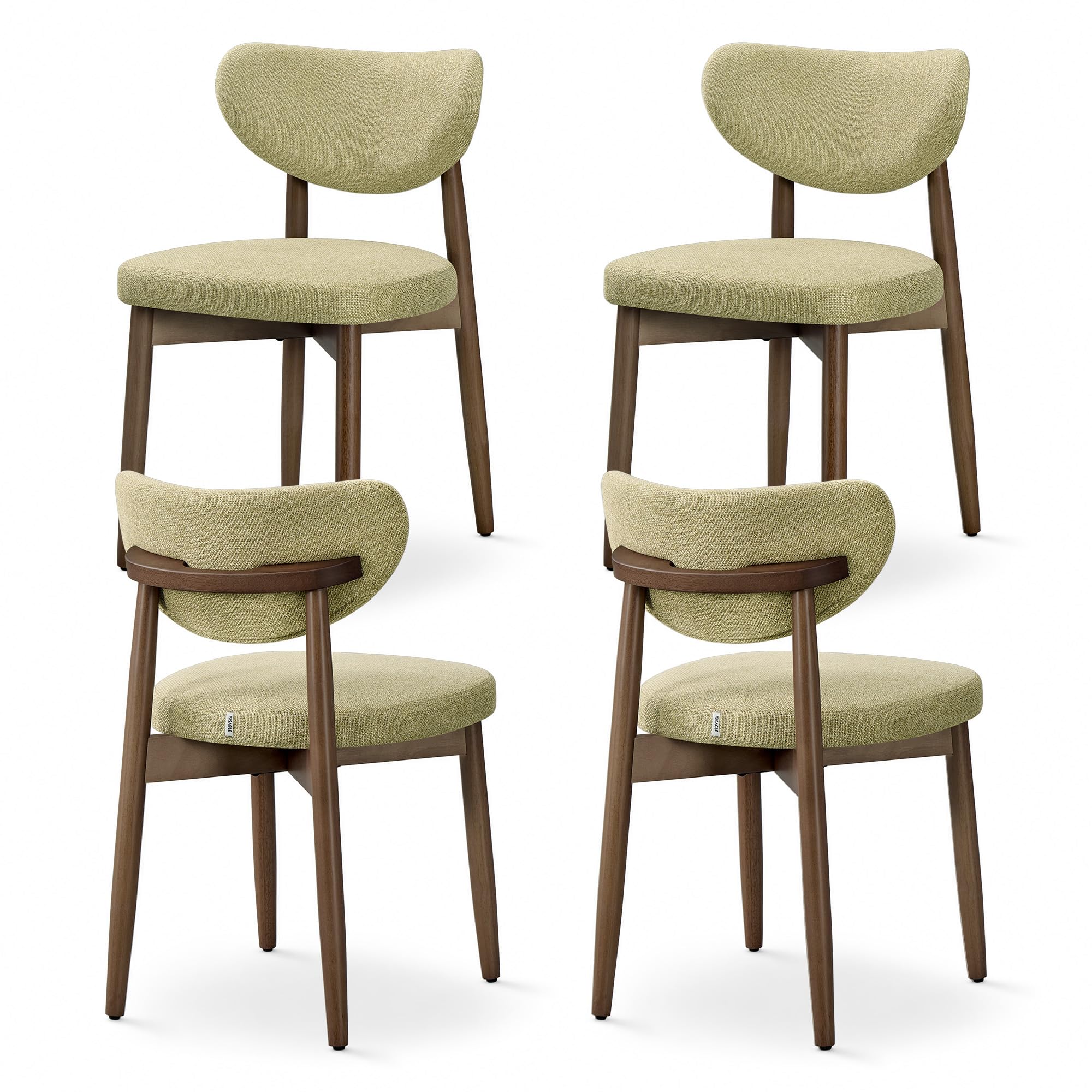 VASAGLE Esszimmerstuhl 4er Set, Küchenstuhl, Polsterstuhl mit Massivholzbeinen, ergonomische Rückenlehne, Aussparung als Griff, Mid-Century-Modern-Stil, Küche, cappuccinobeige KDC668L101-2J