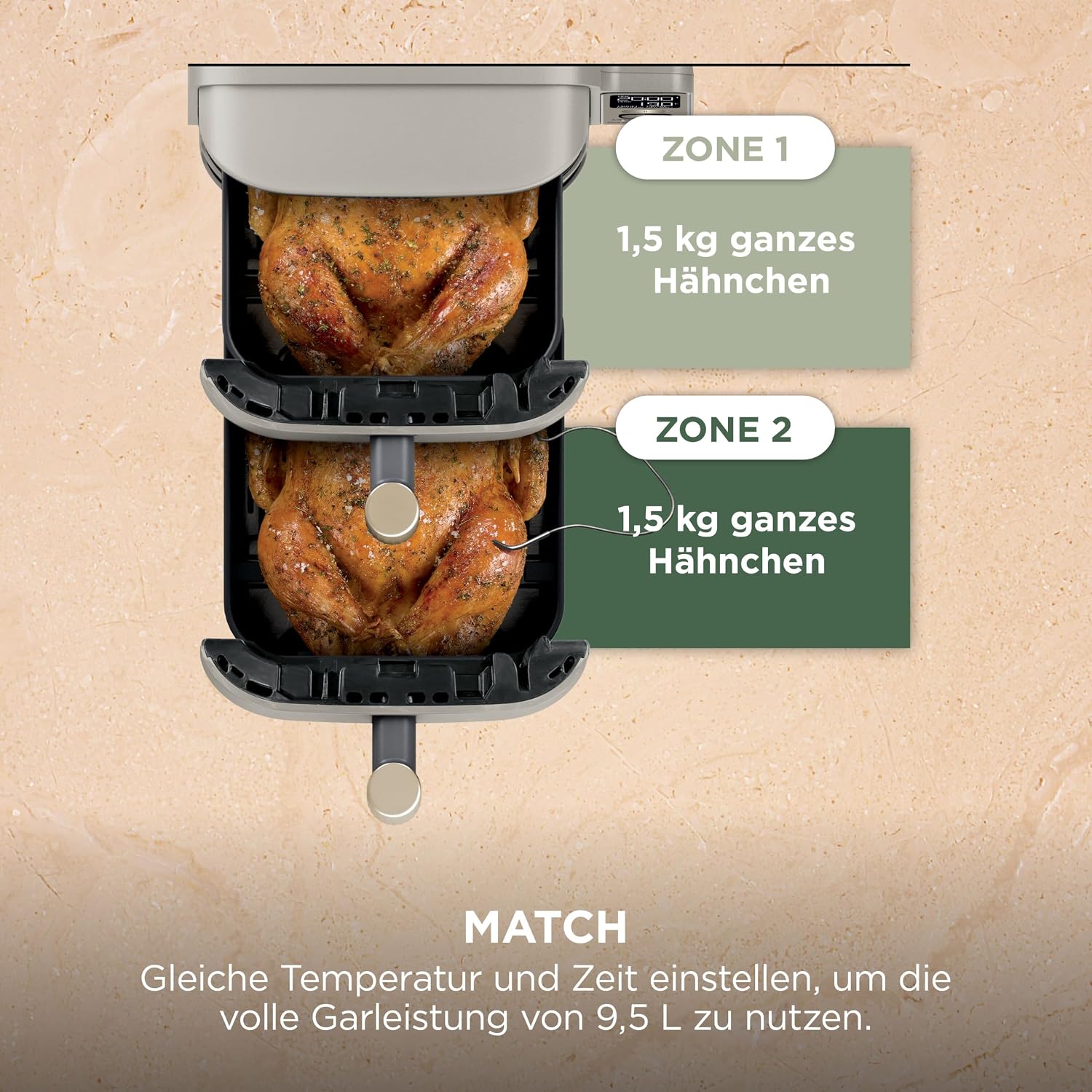 Ninja Double Stack XL-Heißluftfritteuse, 6 Funktionen, Steingold SL451EUSD