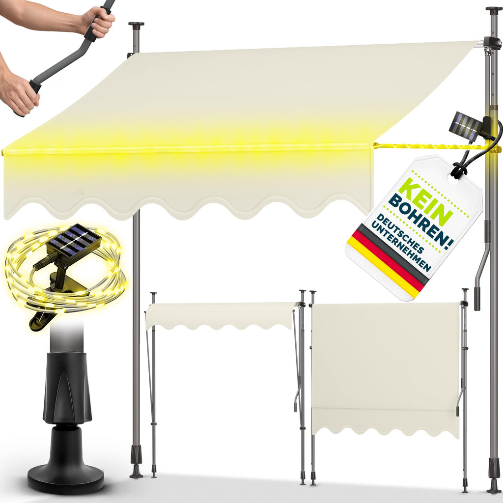 tillvex Klemmmarkise 350cm breit mit Handkurbel | Balkonmarkise ohne Bohren